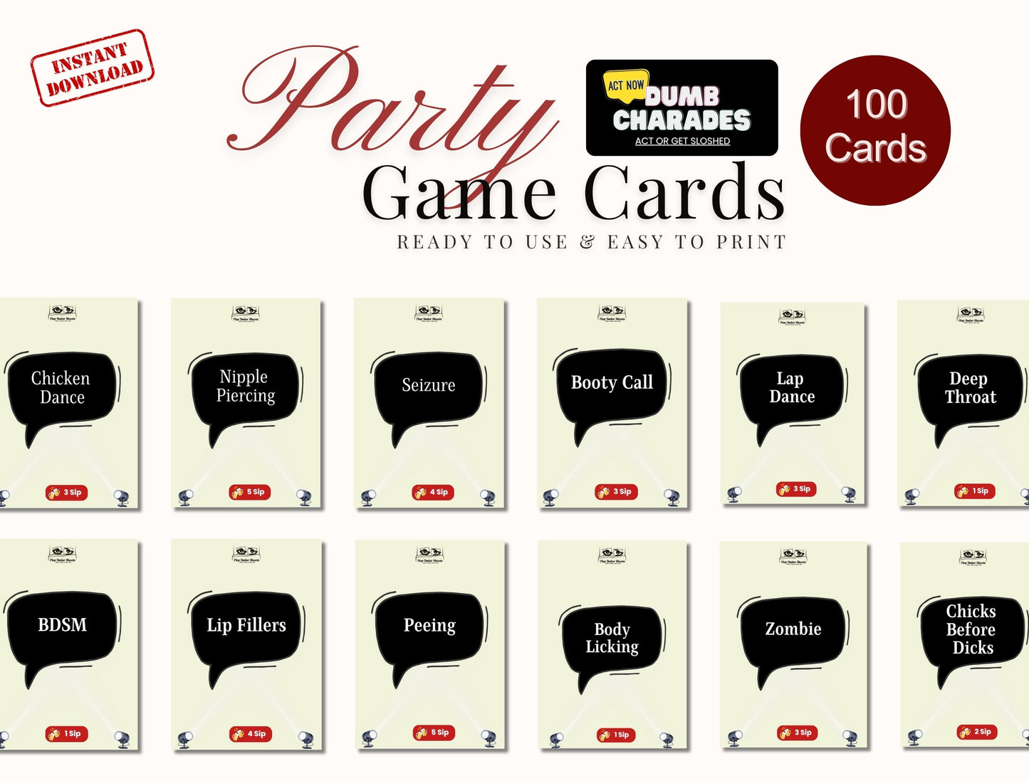 Funny digital charades game for couples, friends and bachelorette game nights