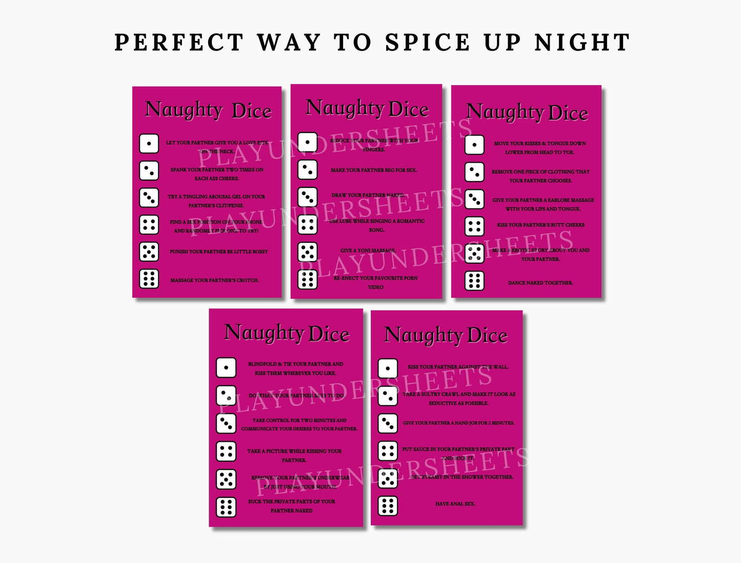 Hands holding the Roll The Dice adult card deck — a fun and sensual foreplay game for couples looking to spice up their bedroom life.