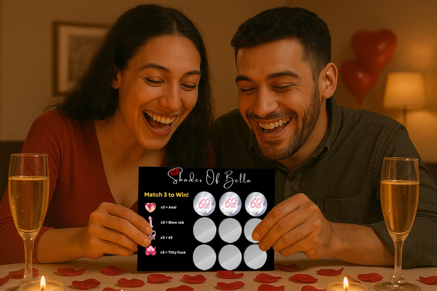 A luxurious couple’s scratch game with sultry prompts, perfect for weddings, anniversaries, or pride gifts.