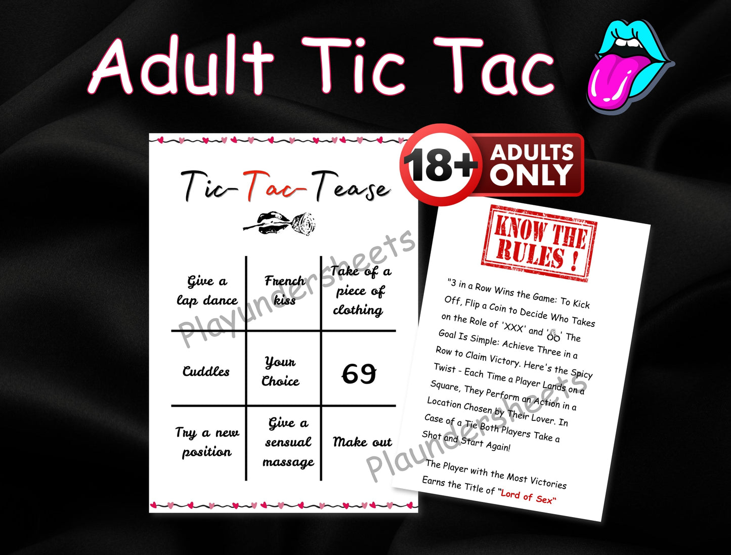 Kinky printable Tic Tac Toe foreplay game for adventurous partners exploring new ways to connect.