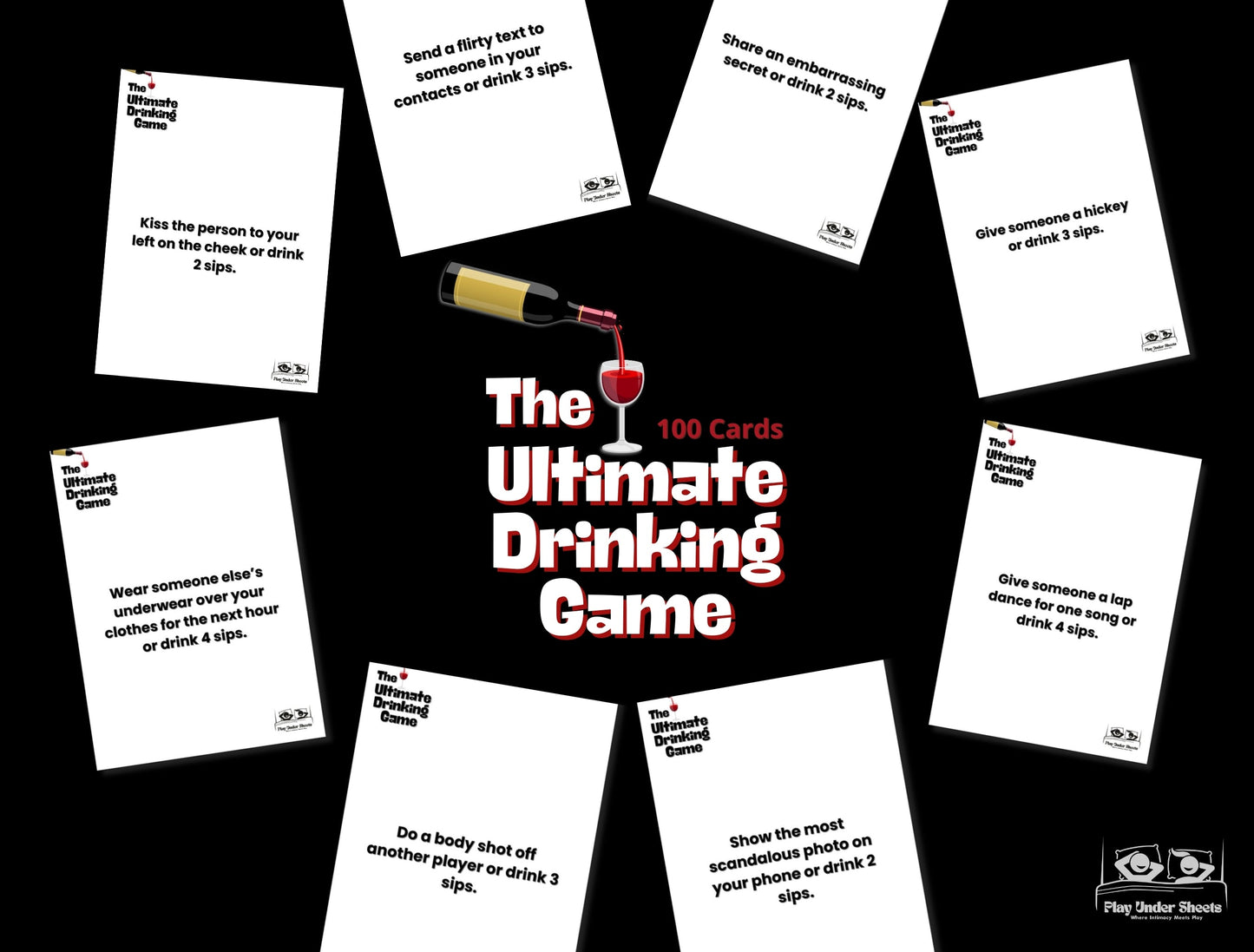 LGBTQ+ inclusive digital download card game filled with wild drinking dares, foreplay prompts, and spicy bedroom fun.