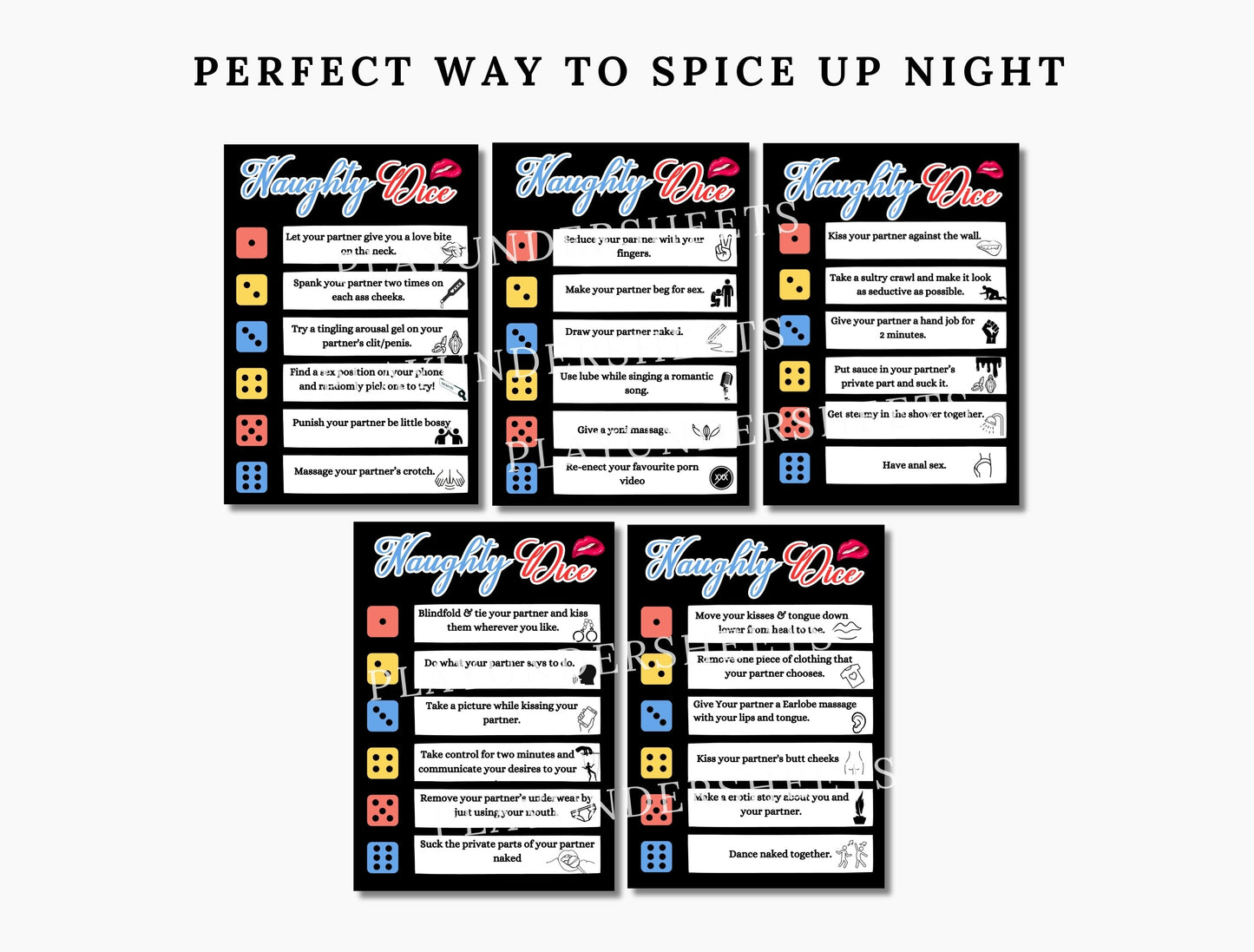 Digital naughty dice for LGBTQ+ couples – steamy adult foreplay game with romantic dares, challenges, and kinky ideas.