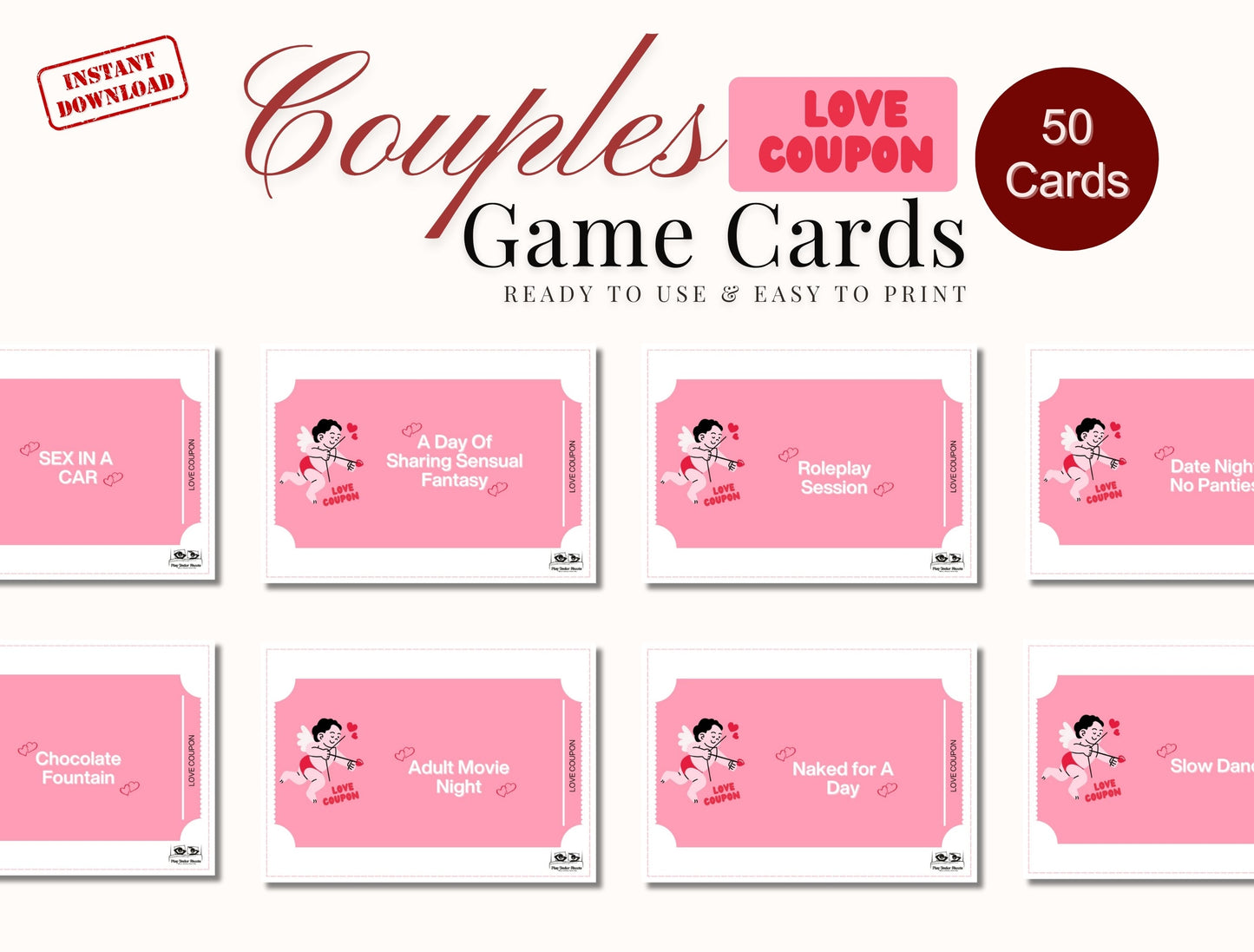 Fun and sexy printable bedroom coupon cards for him and her β instant download for romantic evenings
