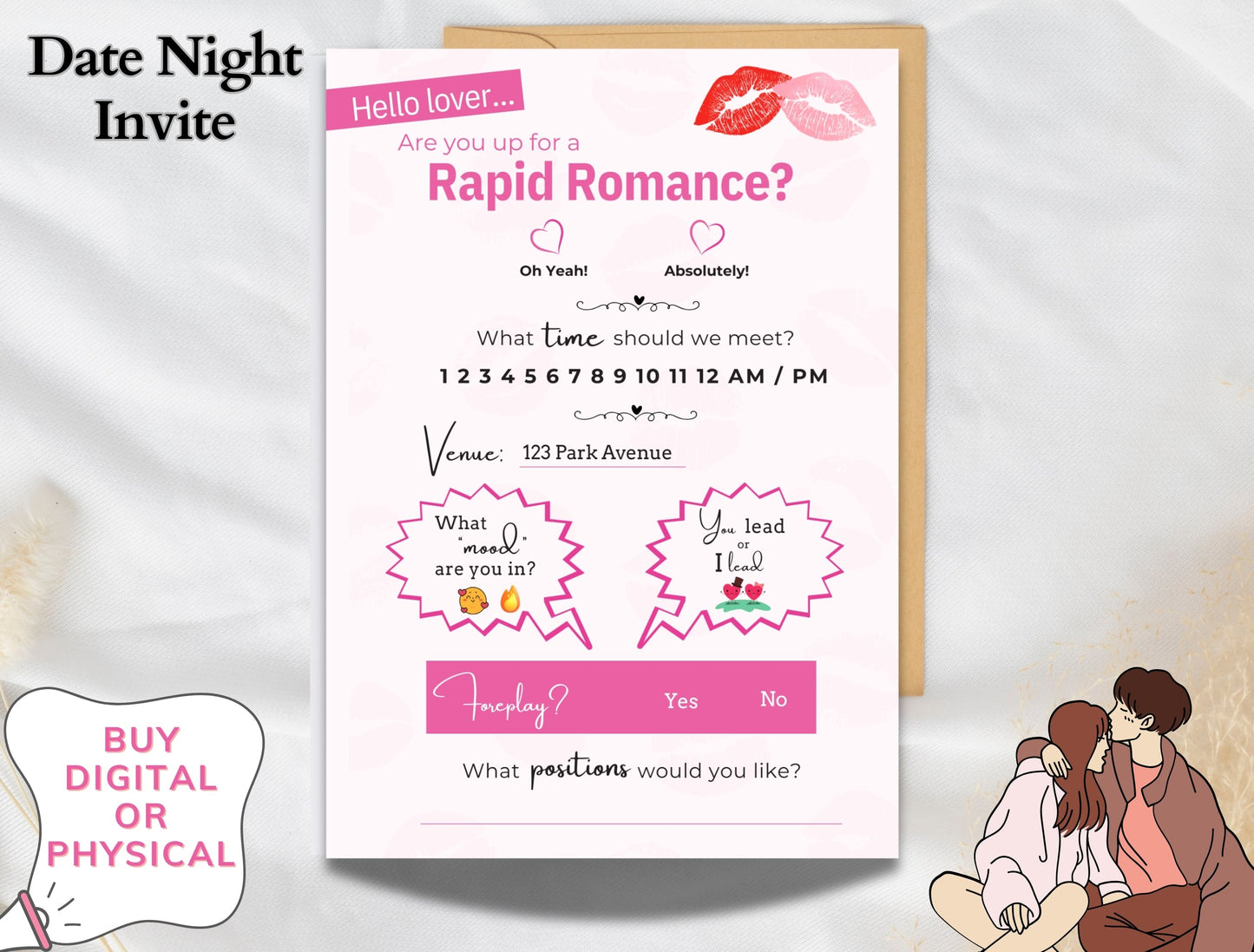 Beautifully designed digital invitation for a sexy couple’s game night – ideal for anniversaries, Valentine’s, or spontaneous fun.