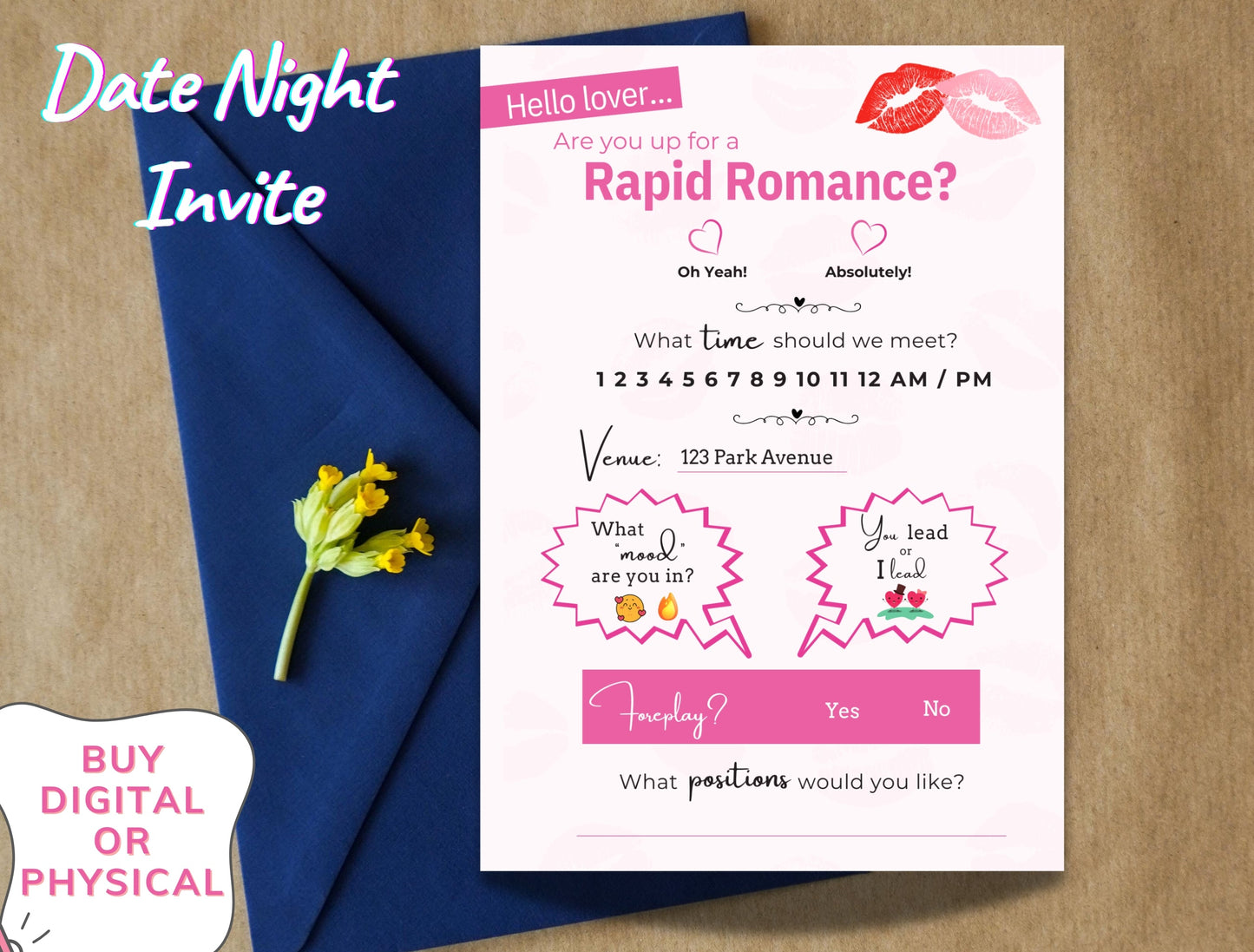 LGBTQ+ inclusive erotic date night invitation for couples seeking a unique way to reconnect and heat things up.