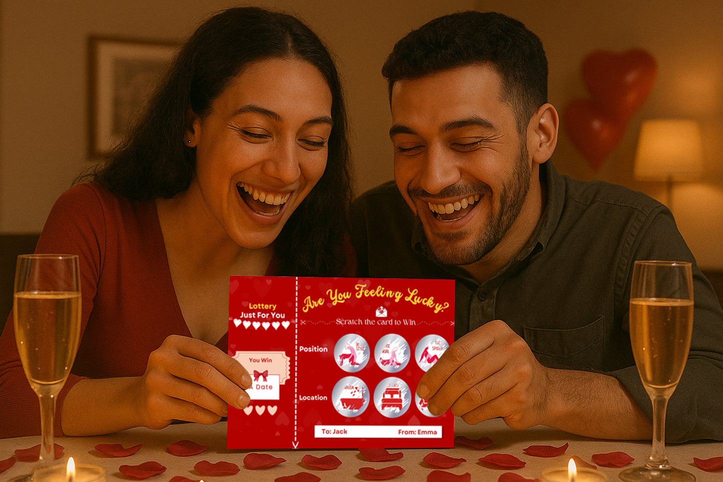 Fun and naughty couples game with intimate scratch-off challenges perfect for date nights, anniversaries, or Valentineās.
