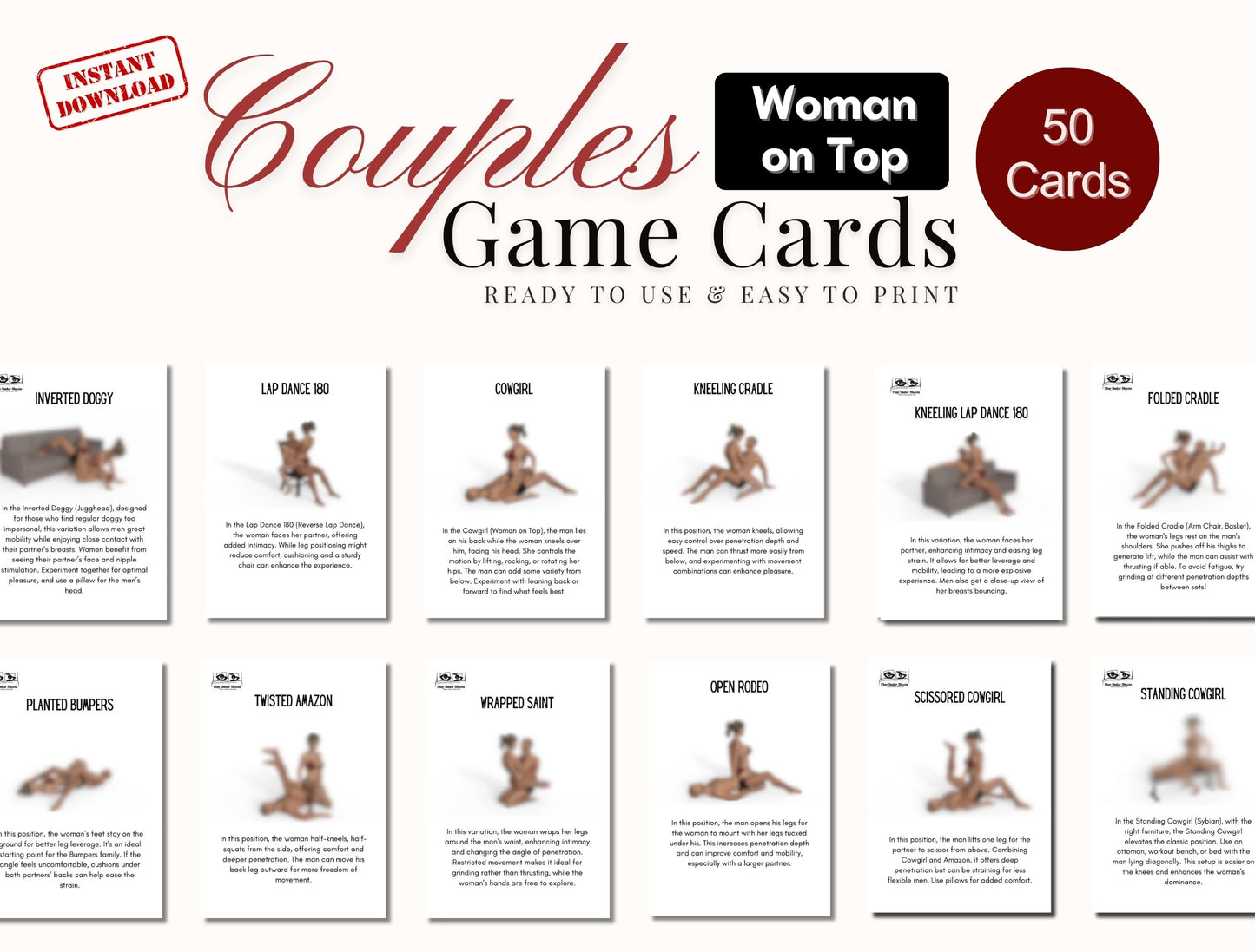 Printable lesbian couples card game featuring sexy and naughty challenges for romantic evenings and special occasions.