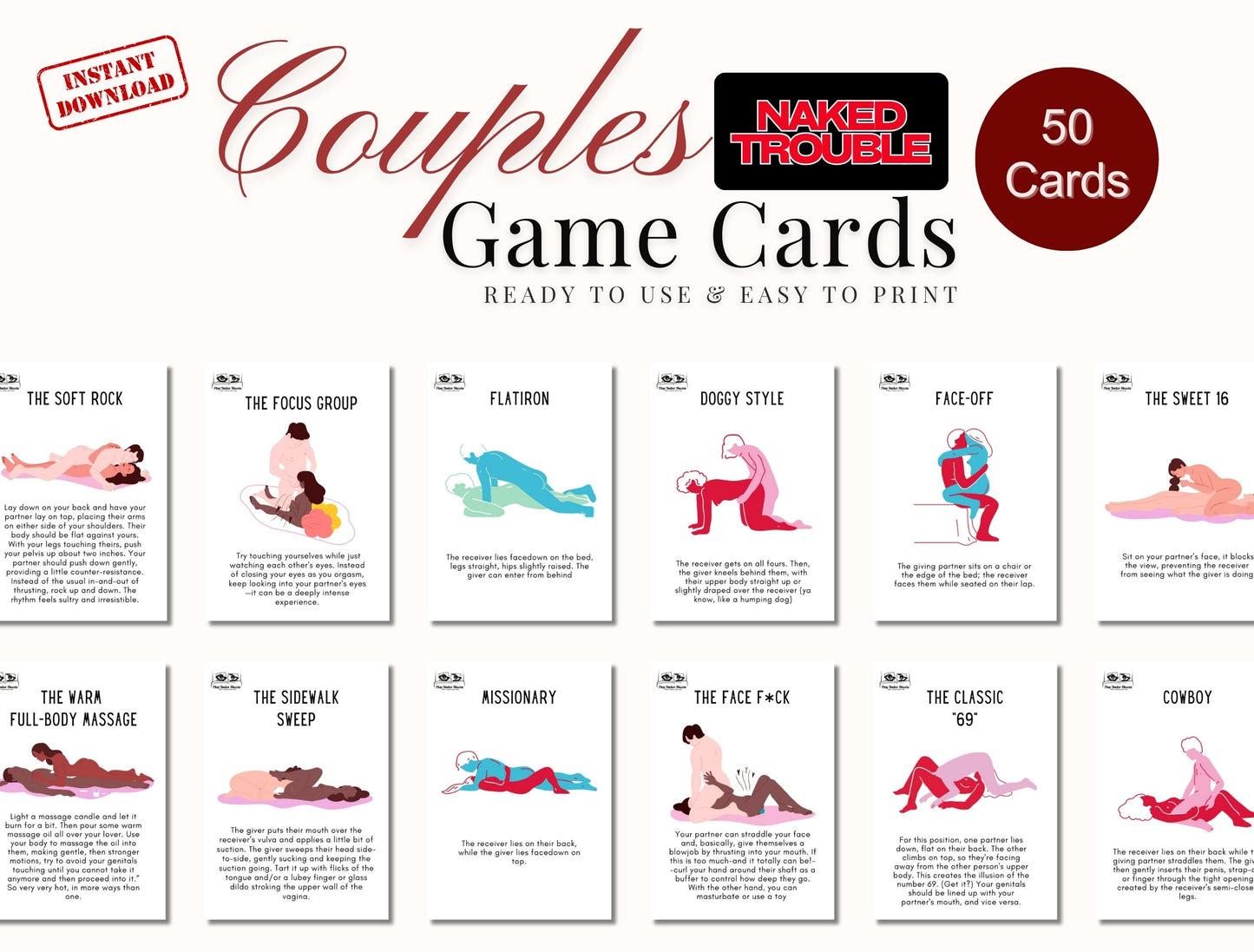 Fun and naughty printable card deck game for gay and lesbian couples to enjoy date night