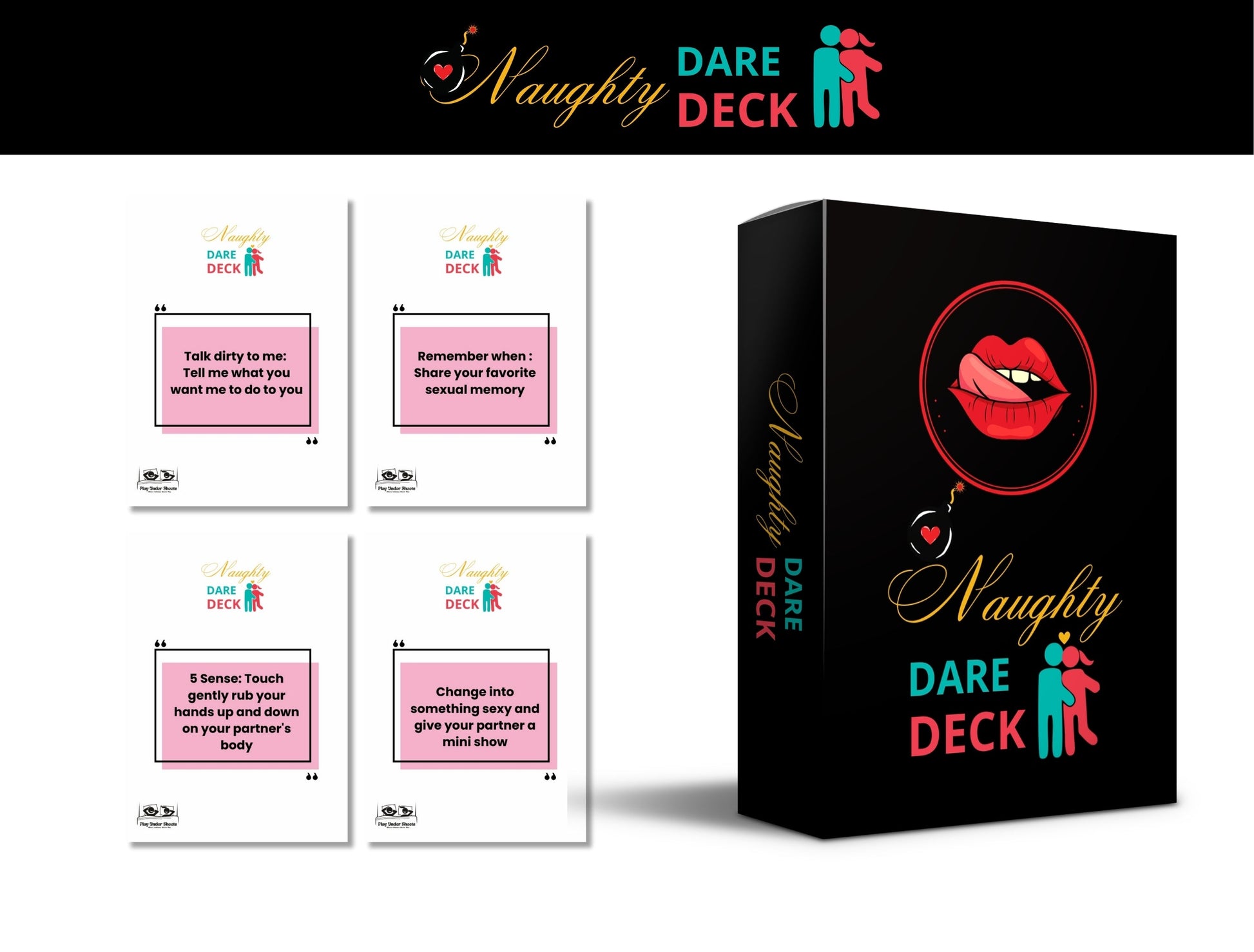 Fun and flirty adult card game for couples who want to explore intimacy, role play, and sexual connection