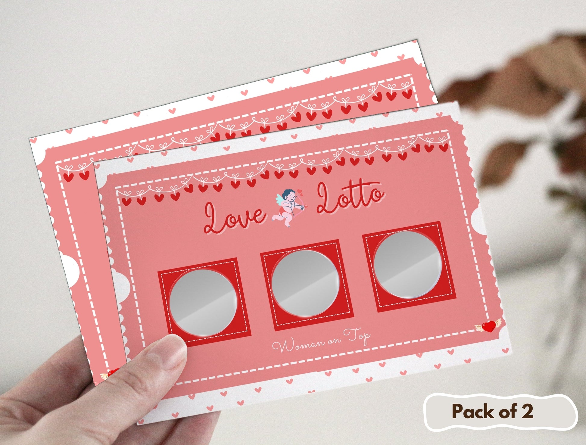 Love Lotto scratch-off card set with naughty challenges for adventurous couples looking for fun.