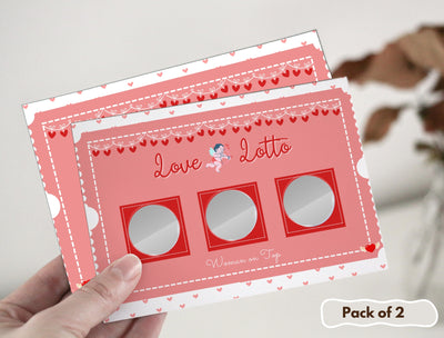 Love Lotto scratch-off card set with naughty challenges for adventurous couples looking for fun.