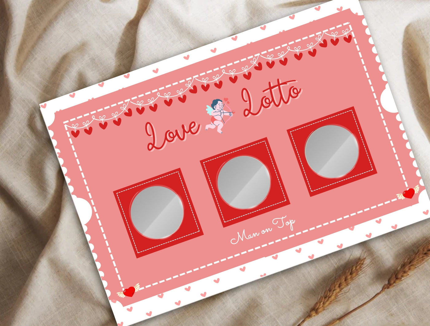 Image of a couple discovering a naughty dare from a Love Lotto card—perfect for anniversaries.