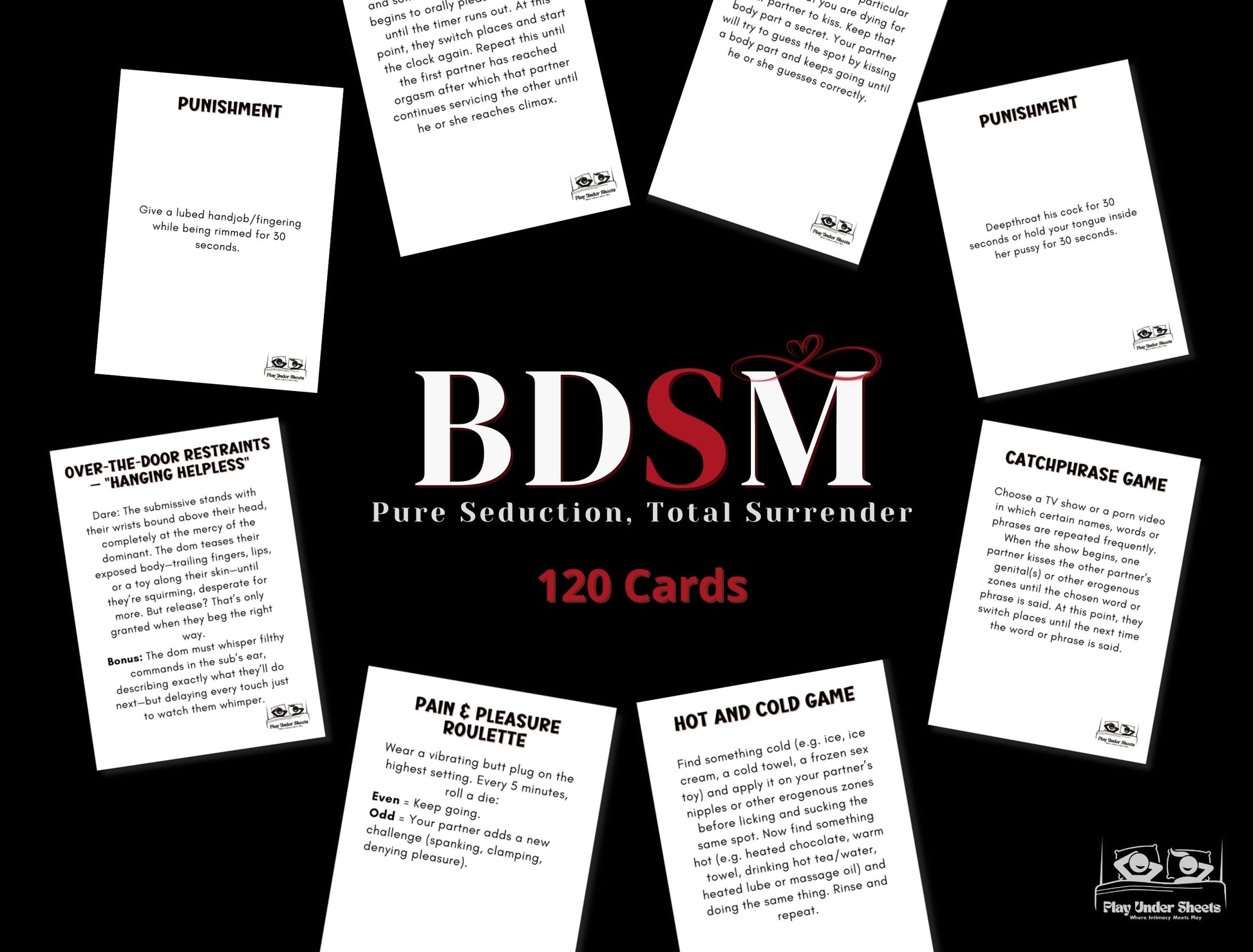 Sexy BDSM couples game with printable cards for foreplay, dares, and adult fun at home