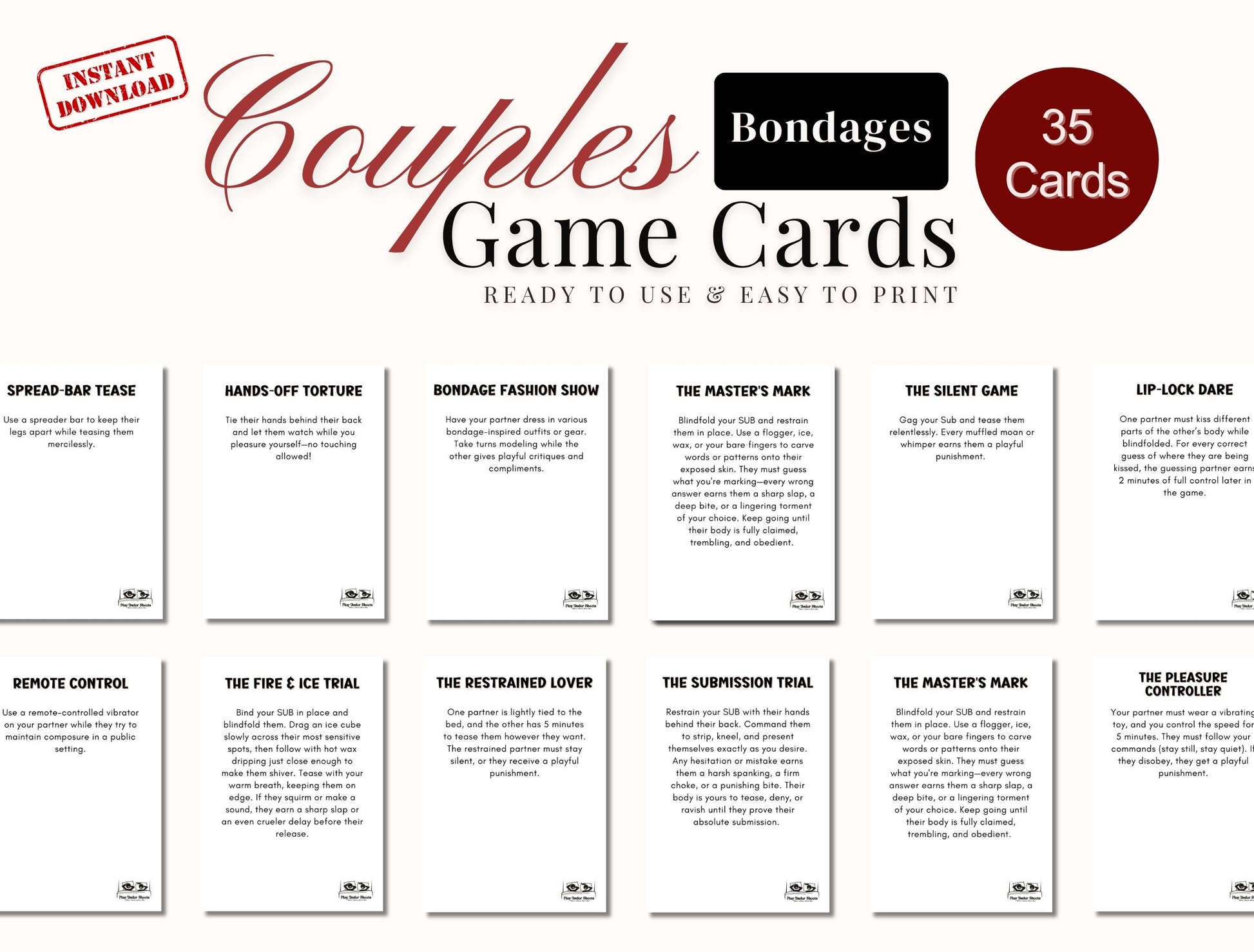 Bondages printable BDSM card game for couples to download and play at home