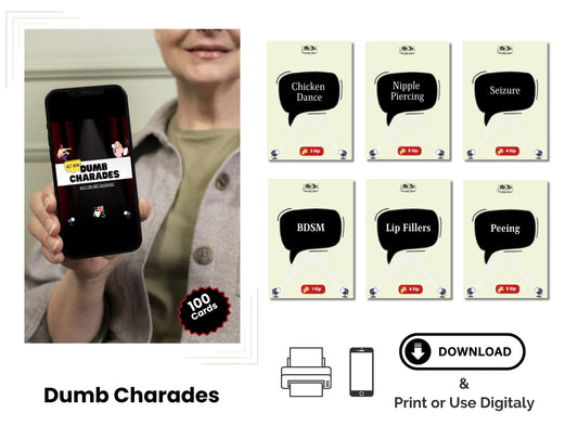 “Printable dumb charades card game for friends, family, and adult party fun”