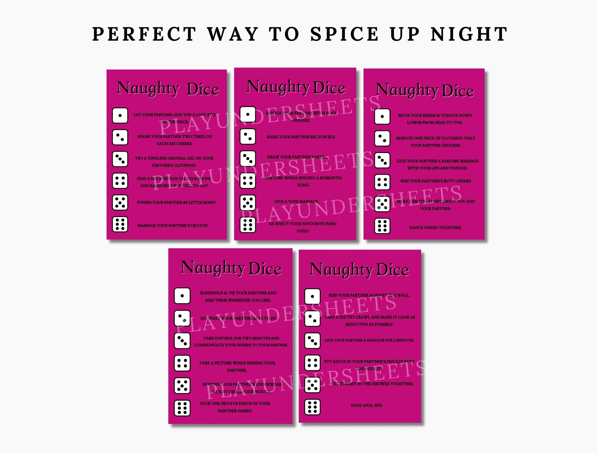 Hands holding the Roll The Dice adult card deck — a fun and sensual foreplay game for couples looking to spice up their bedroom life.
