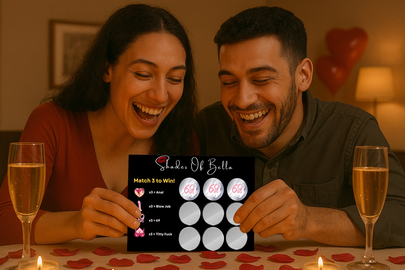 A luxurious couple’s scratch game with sultry prompts, perfect for weddings, anniversaries, or pride gifts.