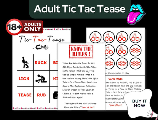 Dirty Tic Tac Toe with romantic challenges, perfect as a sexy gift for birthdays, Pride, or weddings.