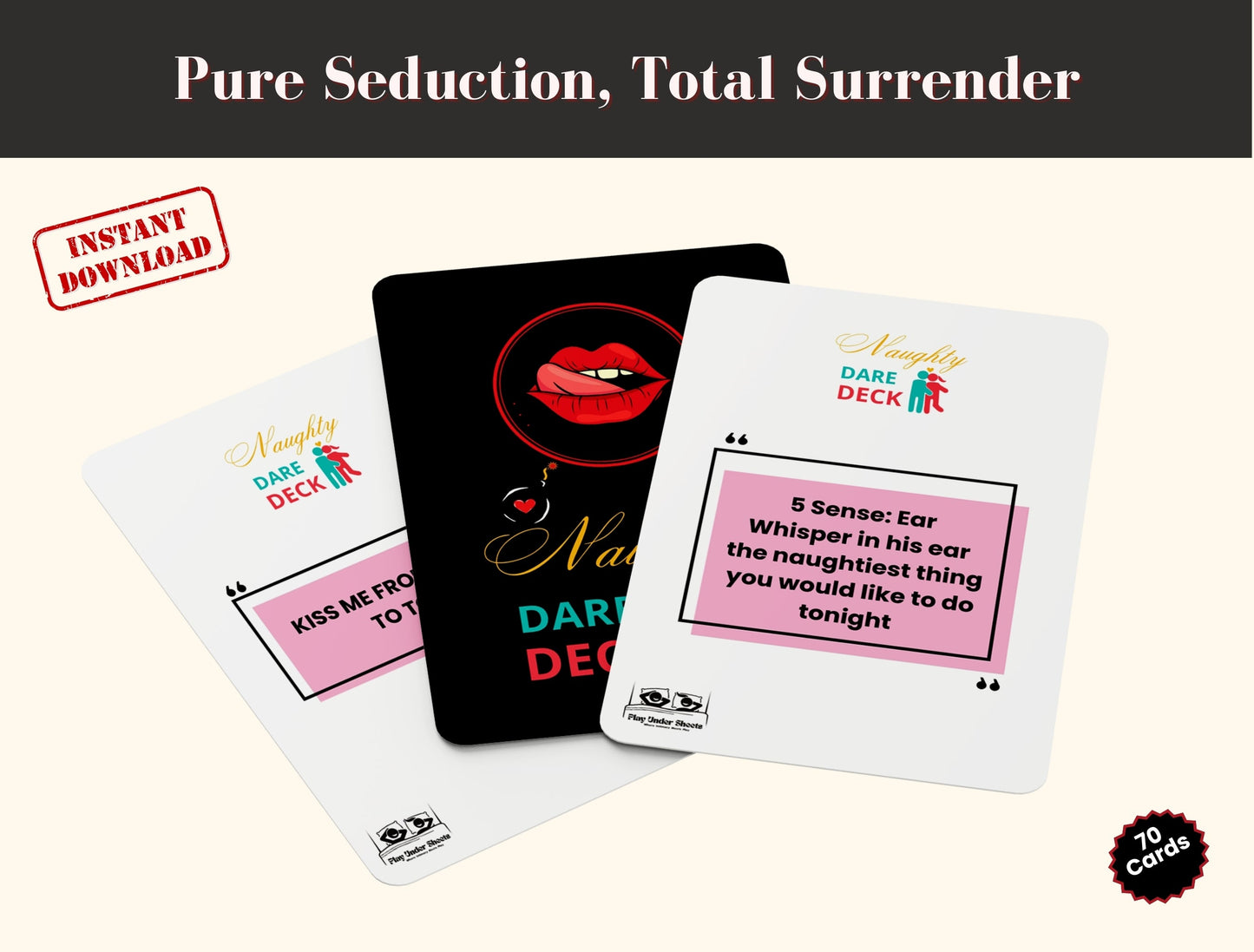 Foreplay-enhancing digital card game for him and her with spicy questions and romantic couple dares