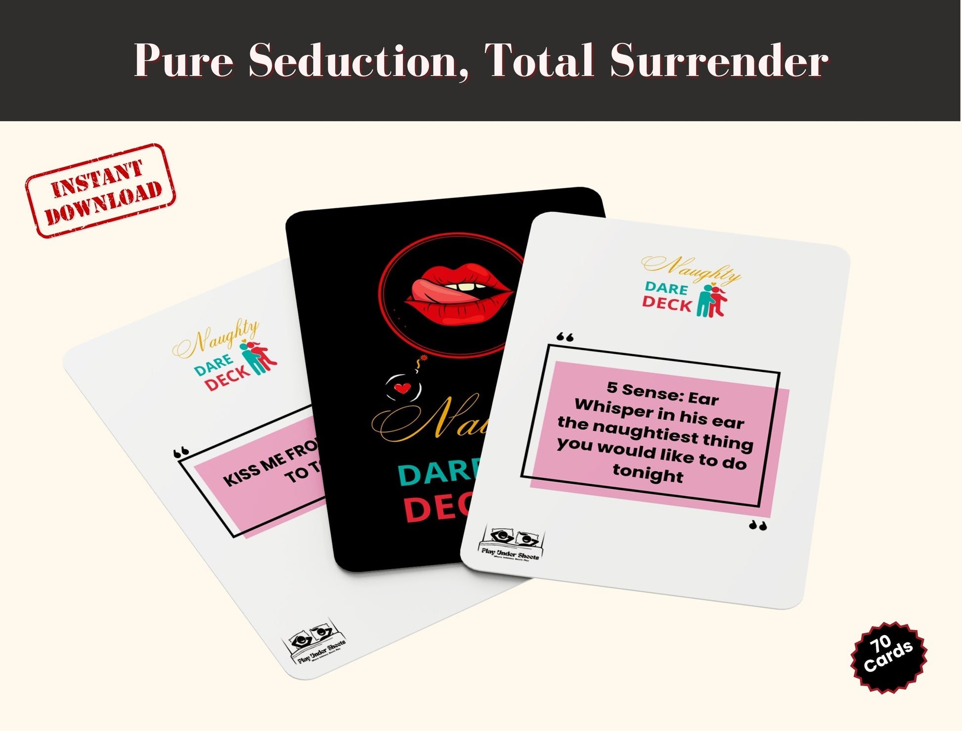 Foreplay-enhancing digital card game for him and her with spicy questions and romantic couple dares