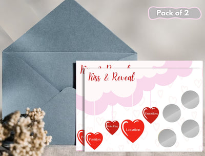 Close-up of the Kiss & Reveal couples game, ideal for spicy date nights, anniversaries, and romantic evenings at home.