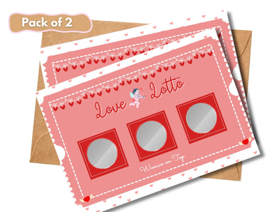 Love Lotto scratch card laid on a rose-covered bed, perfect for a sexy date night surprise between couples.