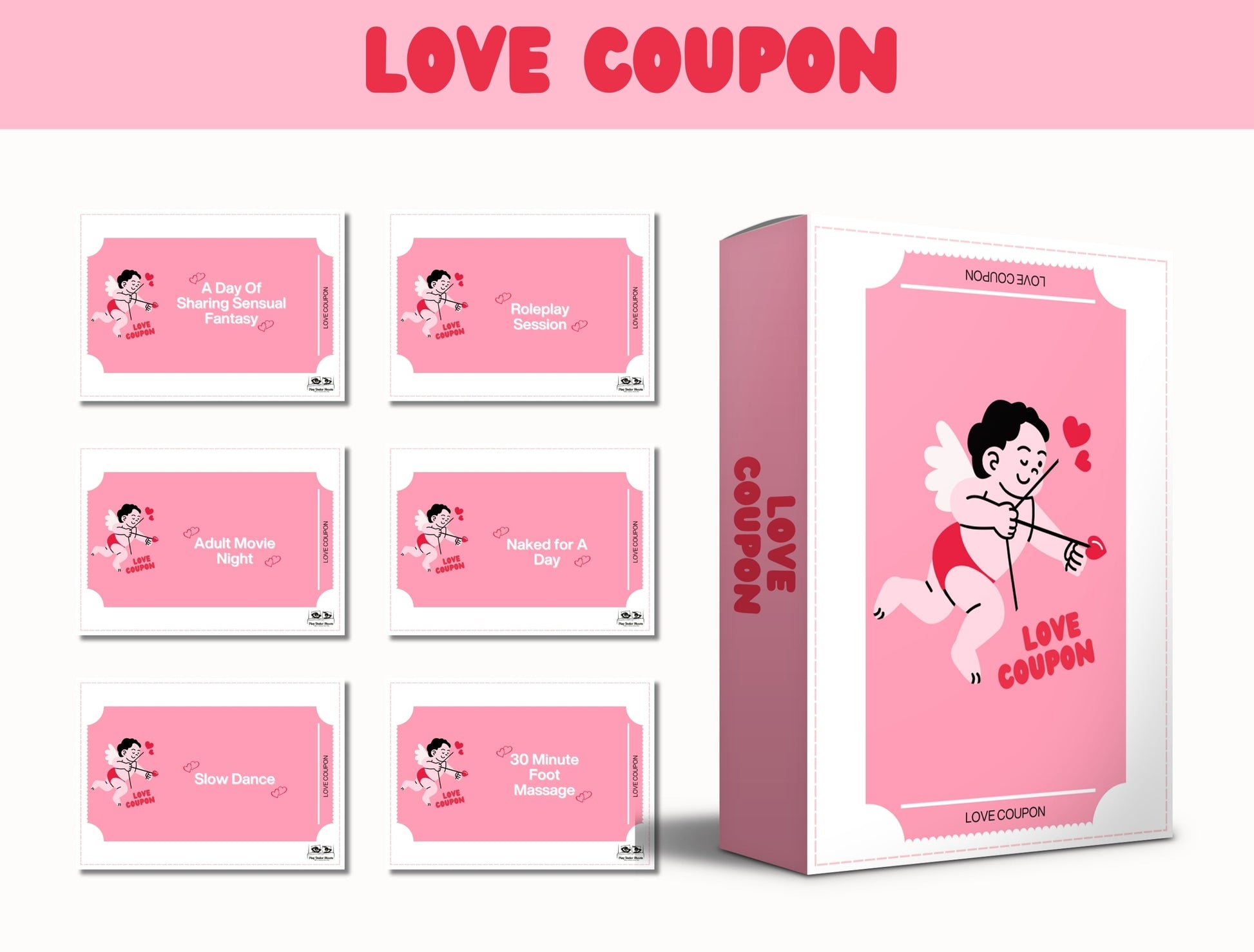 Spicy date night ideas in a printable love coupon format – adult couple gift for birthdays or anniversaries