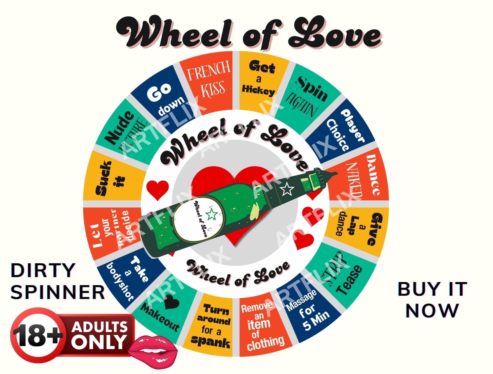 Wheel of Love spinner board game – a fun and romantic game for couples and adults.