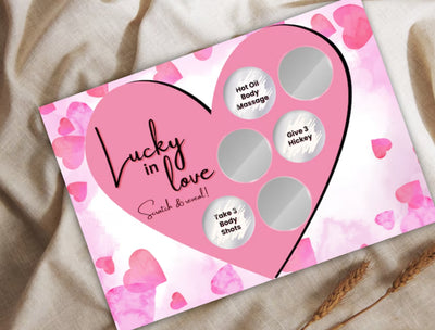 Bedroom fun scratch card game for partners to bond through foreplay, kisses, and exciting couple challenges