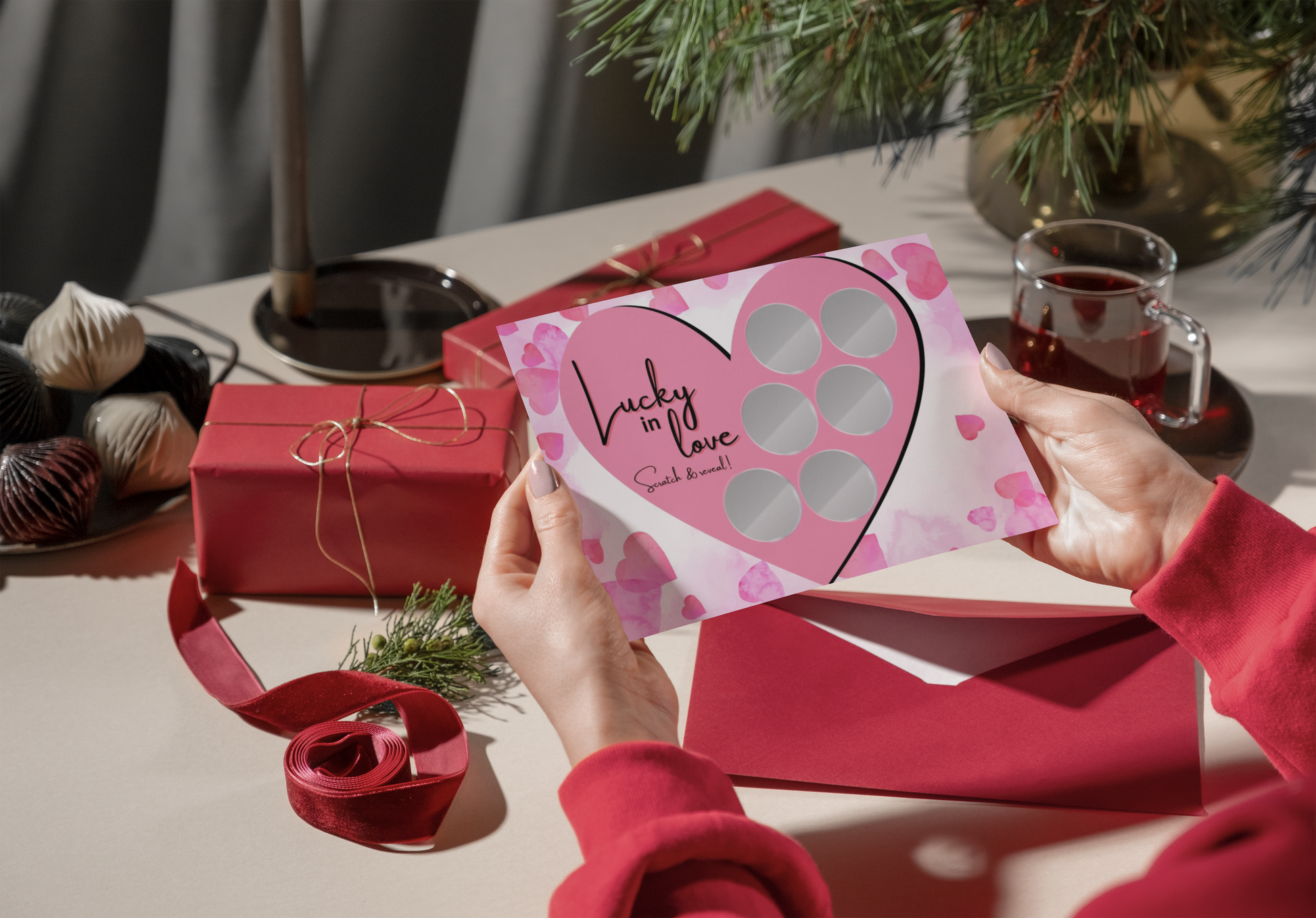 Valentine’s Day gift idea for couples featuring surprise intimacy dares and romantic challenges in a scratch card format