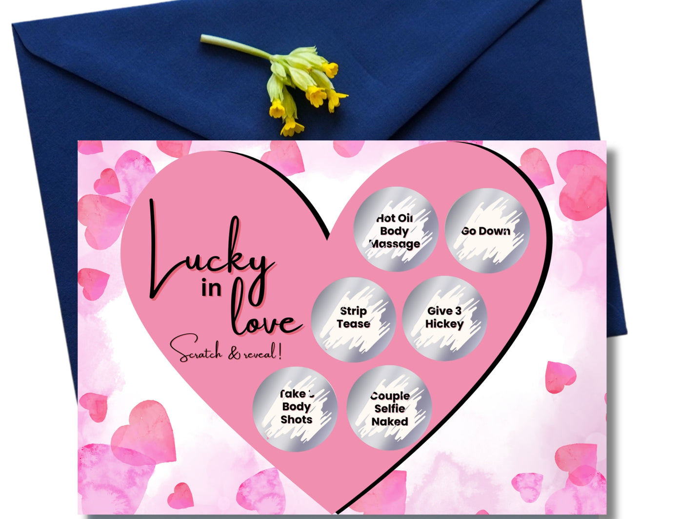 Bedroom adventure scratch card for couples seeking spontaneous foreplay, playful tasks, and deep connection