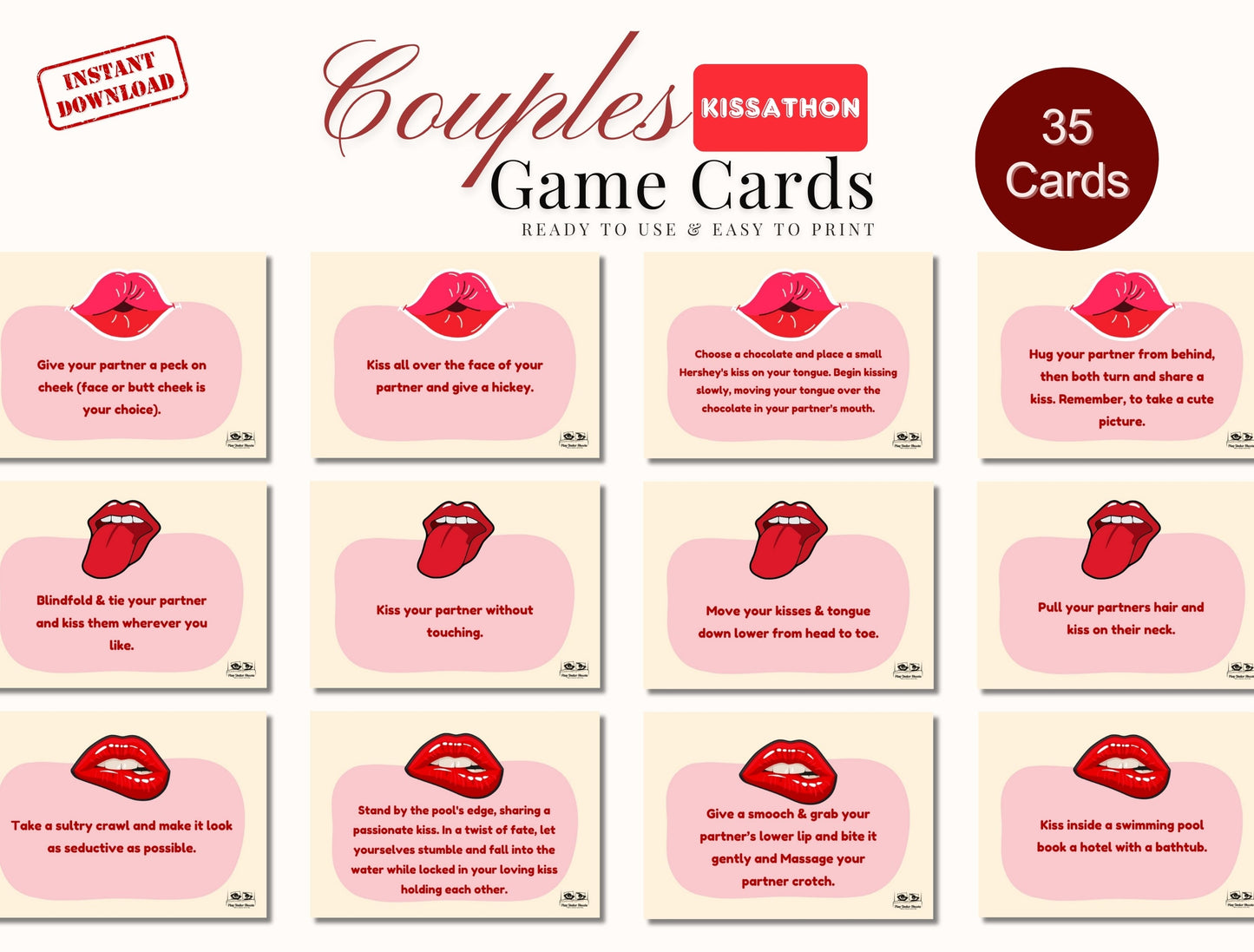 Fun and flirty adult card deck for partners looking to reconnect and enjoy steamy bedroom adventures.