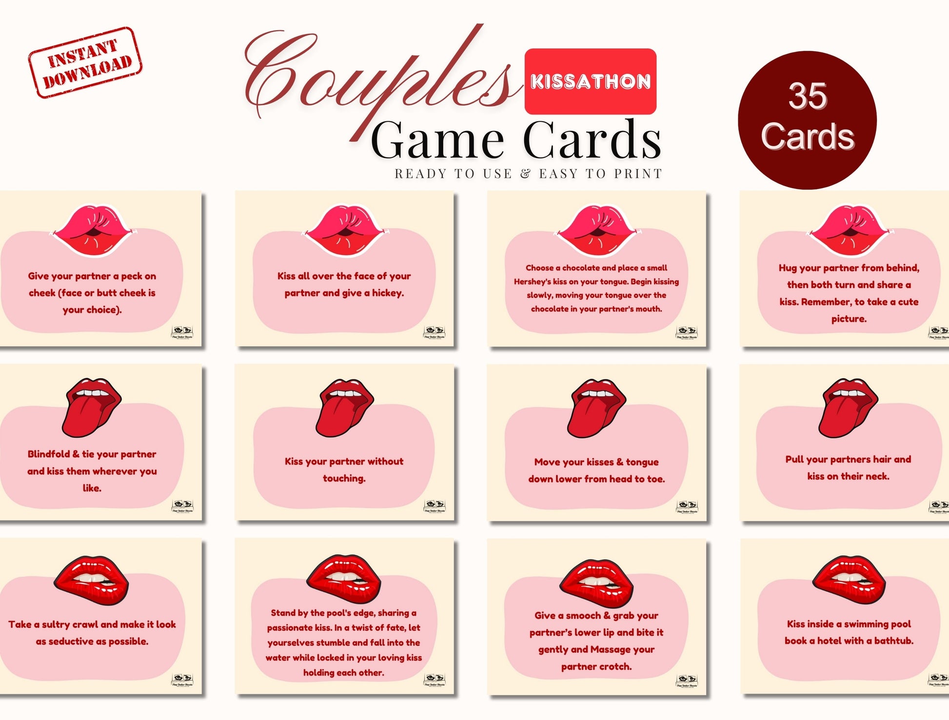 Fun and flirty adult card deck for partners looking to reconnect and enjoy steamy bedroom adventures.