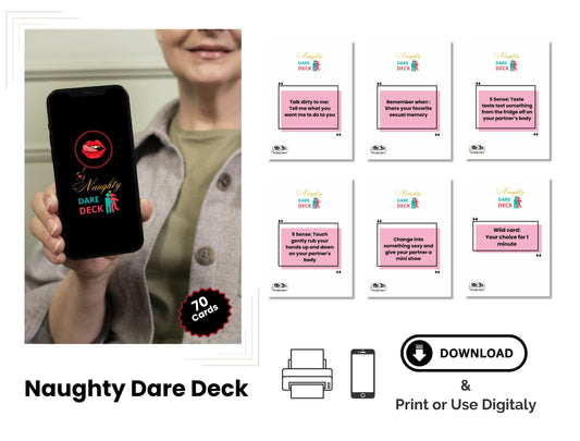 Digital Naughty Dare Deck for couples who want to spice up their bedroom life with sexy games and playful challenges
