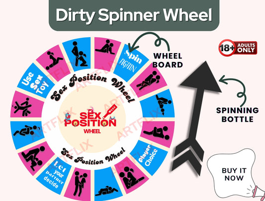 "Couples' intimacy spinner game featuring a variety of sex positions. Ideal for adding excitement to your love life, whether for anniversaries, honeymoon nights, or playful bedroom fun."