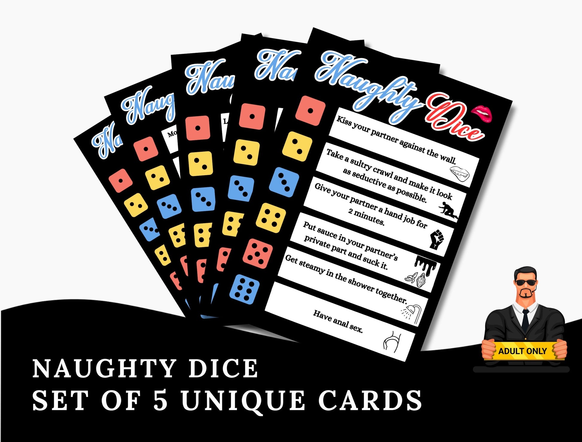 Couple in lingerie enjoying a hot foreplay session inspired by the kinky Roll The Dice card game — a unique gift for him, her, or them.