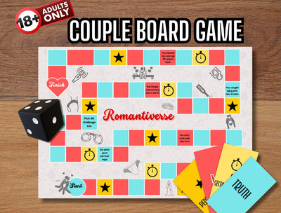 Romantiverse – A romantic board game for couples, designed to spark deep conversations, intimacy, and fun challenges. Perfect for date nights, anniversaries, or relationship bonding.