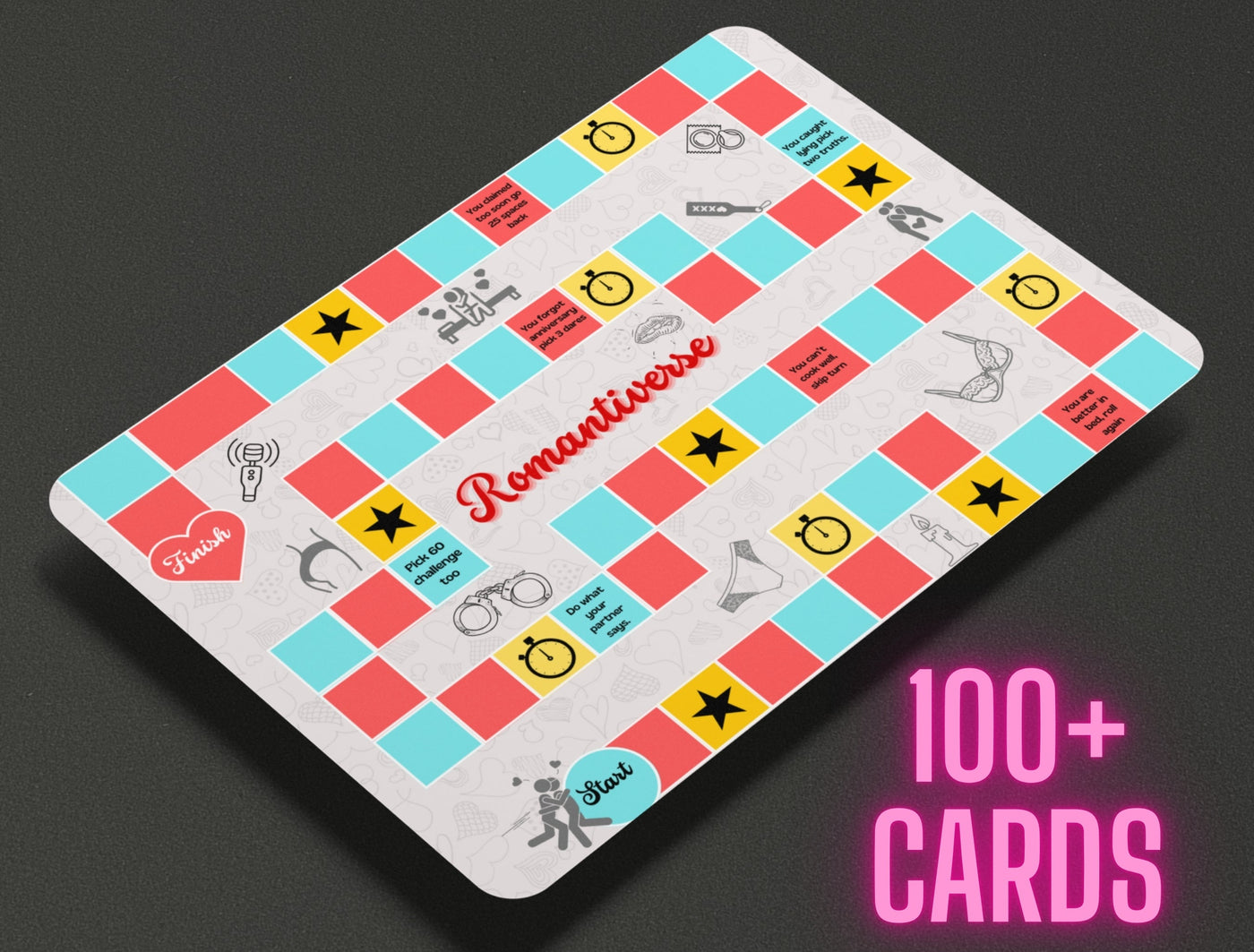 Romantiverse – the ultimate game for couples and friends! Enjoy romantic date nights, drinking challenges, and deep conversations with this fun and interactive adult board game.
