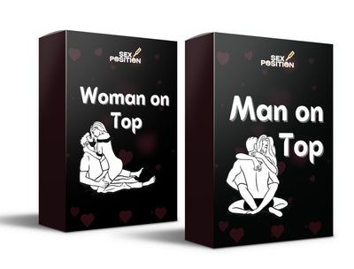 Couples' bedroom game featuring creative man-&-woman-on-top sex positions for passionate evenings and anniversary gifts.
