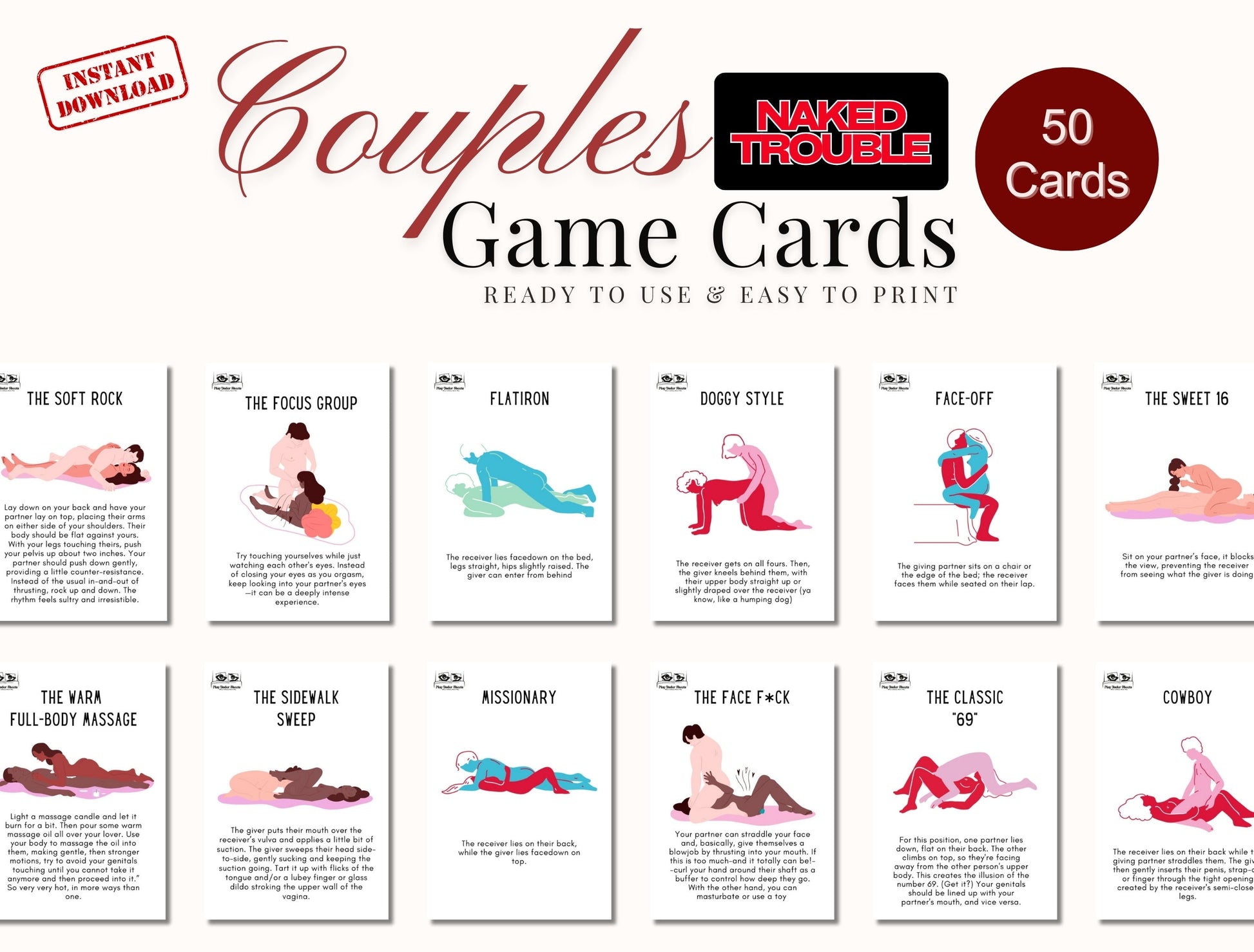 Fun and naughty printable card deck game for gay and lesbian couples to enjoy date night