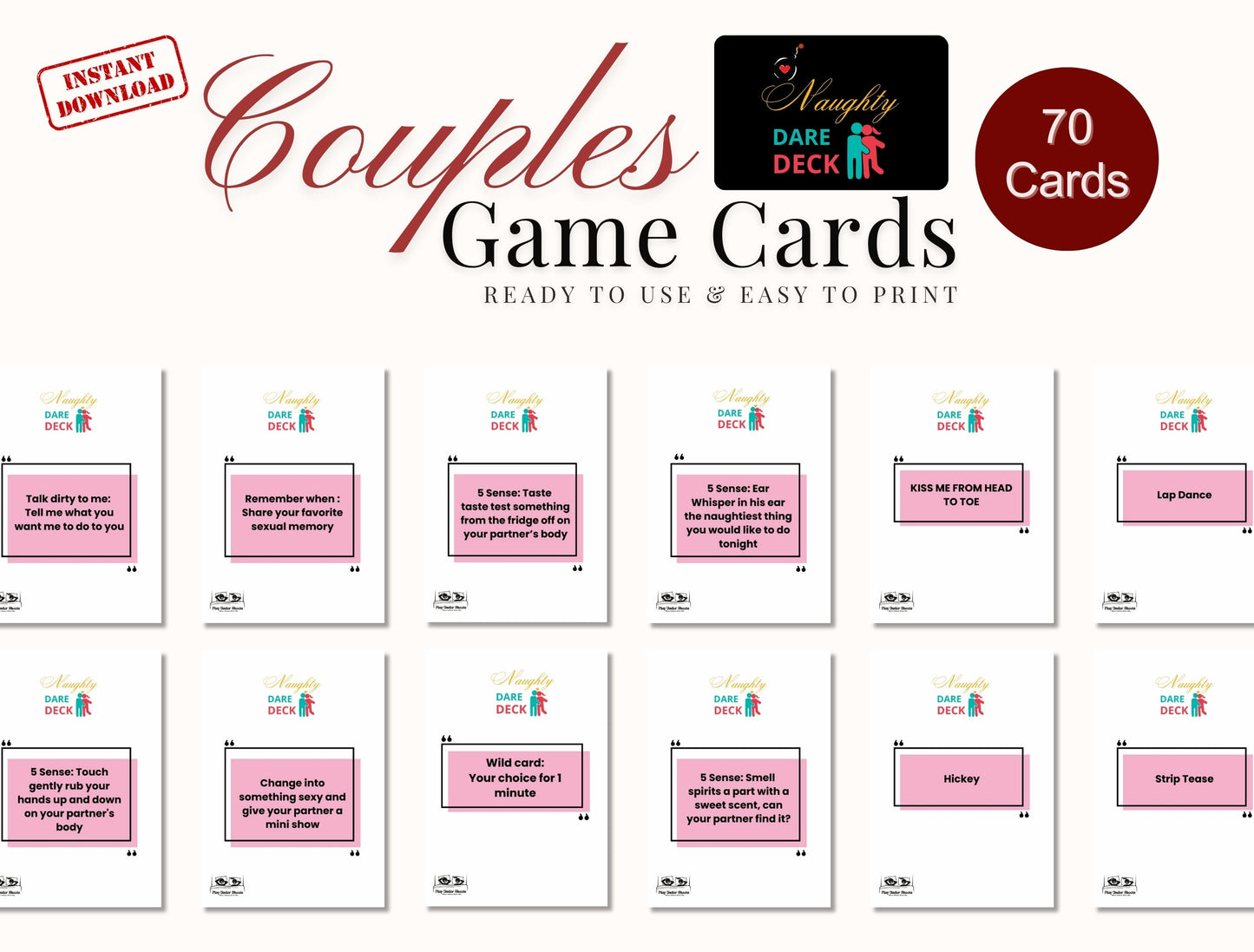 Romantic couple’s card game perfect for date nights, foreplay, and intimacy—ideal digital gift for lovers