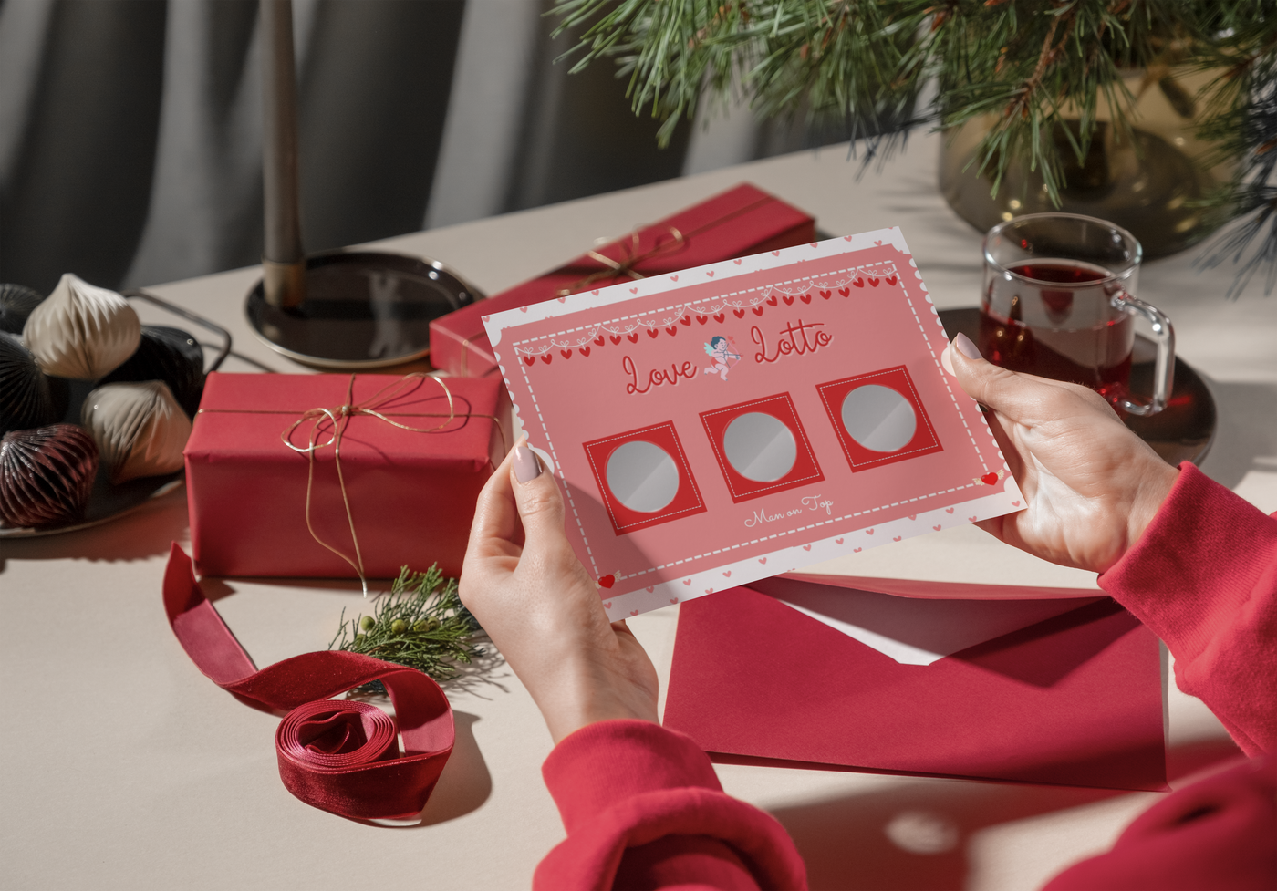 Gift box with Love Lotto card inside – an ideal birthday or anniversary surprise for your partner.
