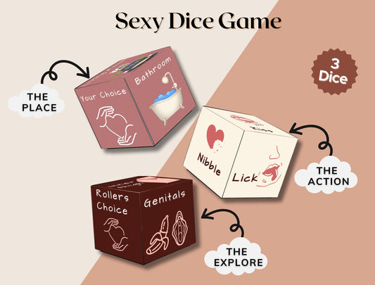 Sexy Dice game for couples – A fun and adventurous intimacy game designed to spice up date nights and romantic moments. Features a dice-based gameplay that adds excitement and surprise to foreplay, perfect for deepening connection and passion. Ideal for anniversaries, honeymoon, Valentine’s Day, or spontaneous fun. Great for couples looking for new ways to explore intimacy and playful romance.