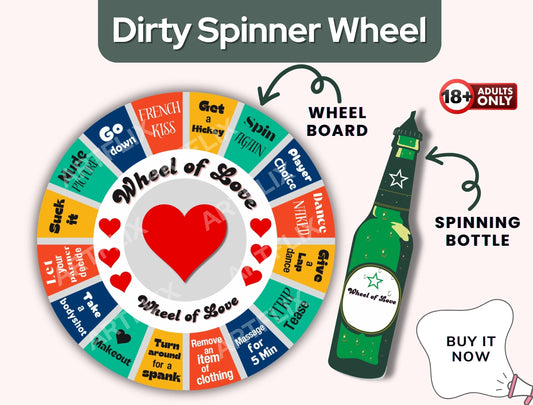Wheel of Love – the perfect adult party game! A fun, flirty, and wild spinner game that combines intimacy, drinking challenges, and naughty dares. Ideal for bachelorette parties, couples' game nights, and fun over-18 gatherings!