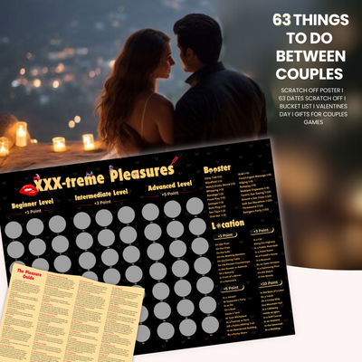 XXXtreme Pleasure Scratch Card Board – A fun and daring intimacy game for couples, featuring scratch-to-reveal challenges, romantic dares, and spicy activities. Perfect for date nights, parties, and anniversaries.