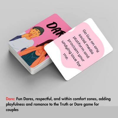 Sexy Truth or Dare game – an intimate and adventurous card deck with steamy dares and fun truths. Ideal for romantic nights, foreplay, and deep conversations between couples.