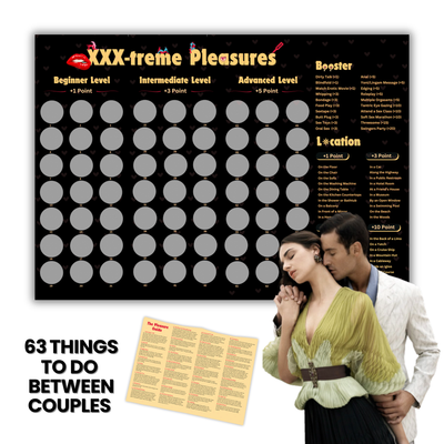 Close-up of the XXXtreme Pleasure Scratch Card Board showcasing bold designs, creative tasks, and unique scratch-off sections to spice up your love life.